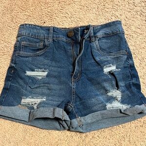 Trendy Blue Distressed Jean Shorts
